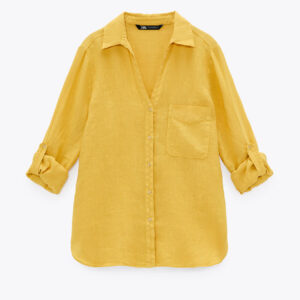 Linen yellow long sleeve v neck shirt
