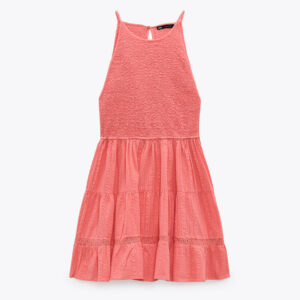 Smocked Sleeveless Pink V-neck Dress